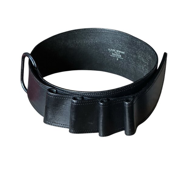 Flawless Claude Montana  Black Leather Notched Belt - Picture 6 of 8
